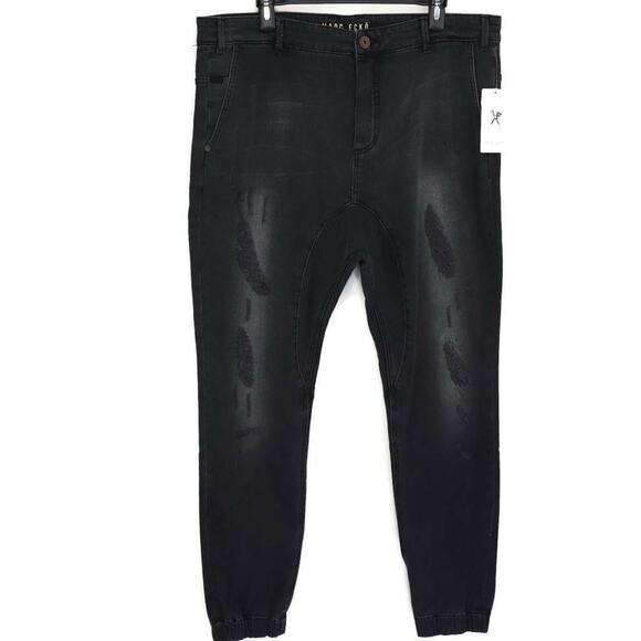 Marc Ecko Mens Redeemed Jogger Jeans Black Stretch Distressed Denim 34 x 32 New